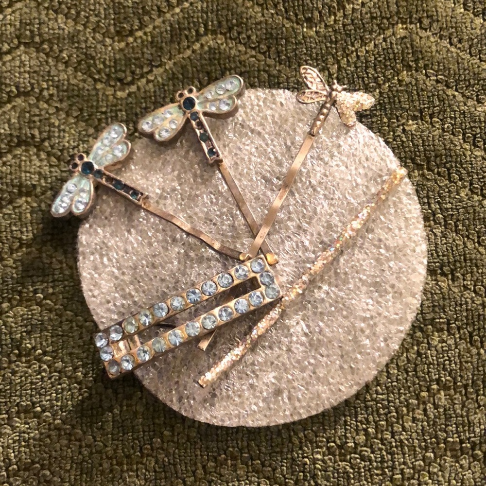 Set of blue and dragonfly themed hair accessories